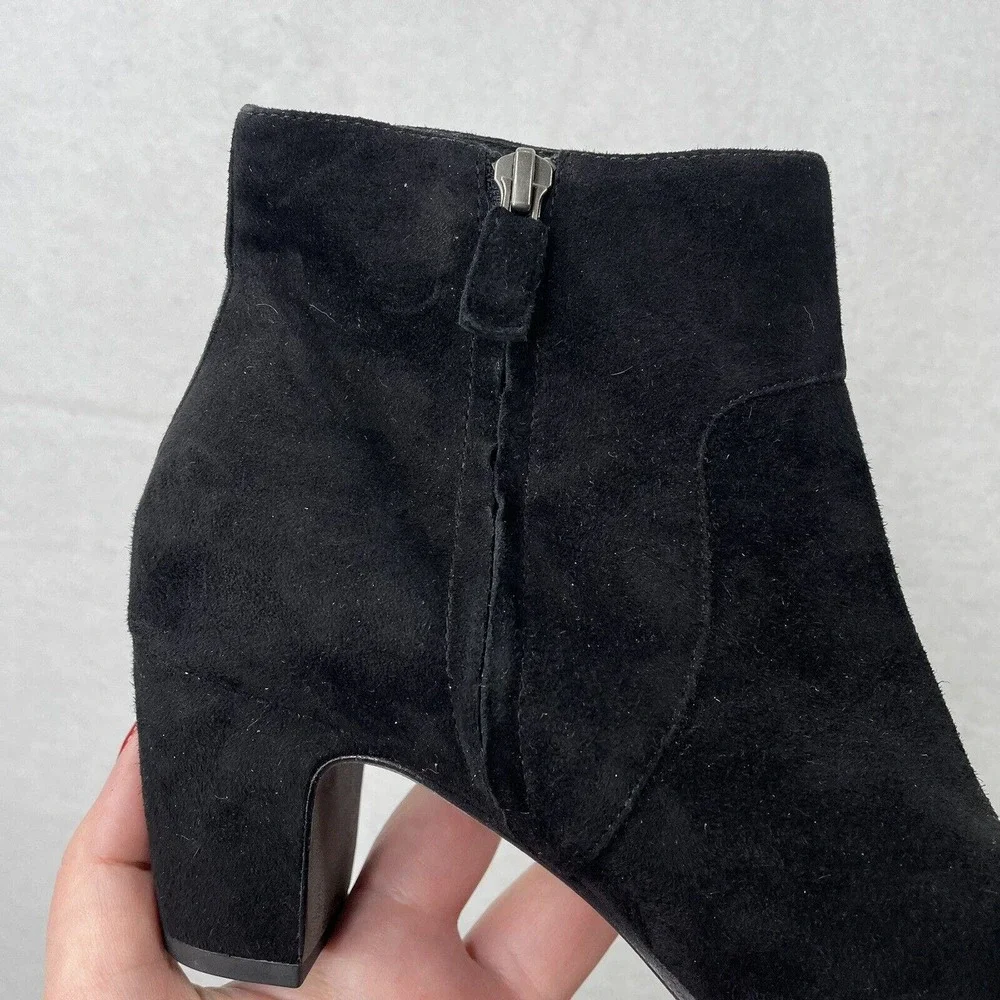 EILEEN FISHER‎ Black Suede Ankle Booties Size 8 Side Zip Block Heel Boots EUC